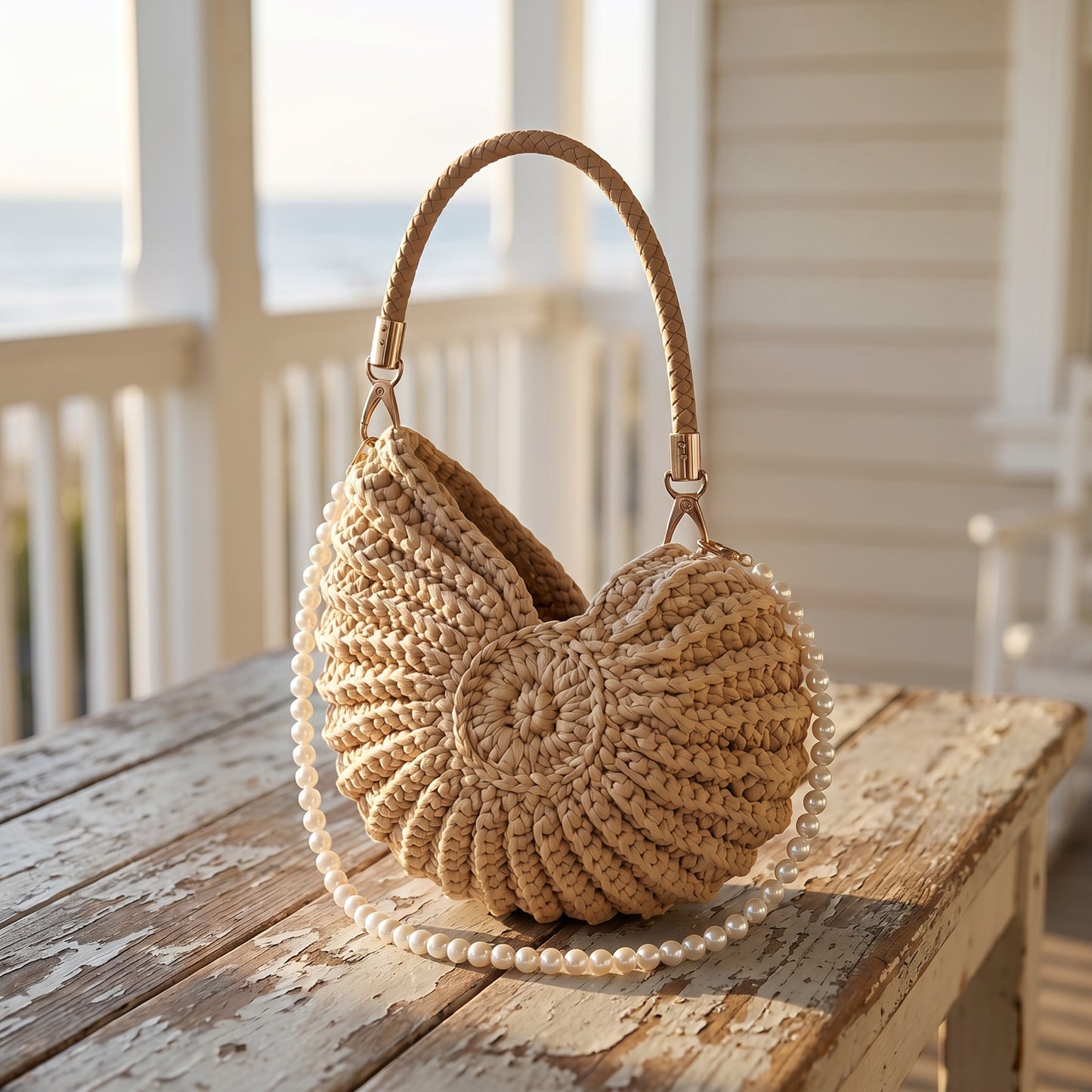 Morwenna's hand-woven whelk handbag in Bone White