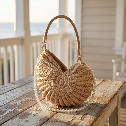 Morwenna's hand-woven whelk handbag in Bone White