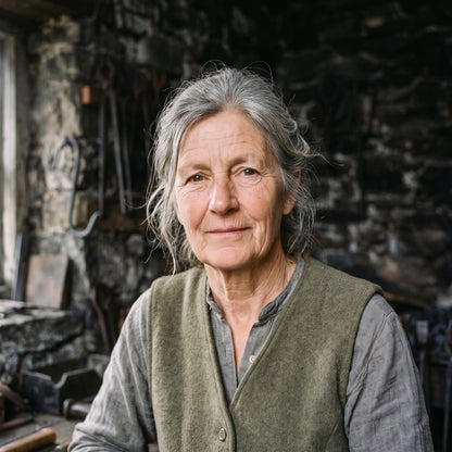 Eleanor Nell Ashcroft, blacksmith, in her stone forge above the River Kent in Cumbria